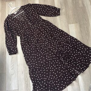 Polka Dot Dress seraphine 3/4 sleeve midi womens Brown (size 6) maternity party